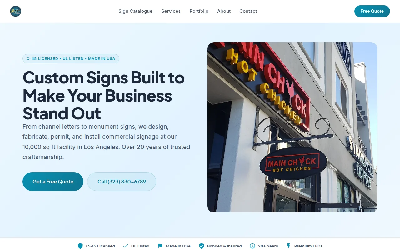 Genius Signs & Lighting Corp — 12-page Premium commercial signage website