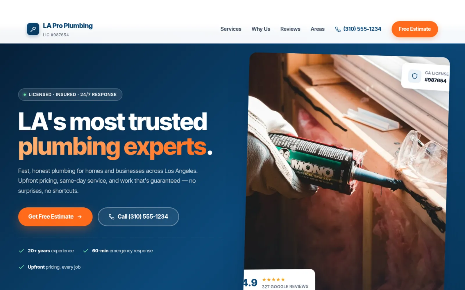 LA Pro Plumbing — Starter Plan sample single-page site