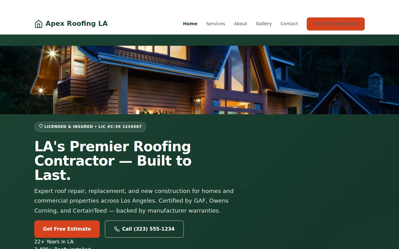 Apex Roofing LA — Business Plan 5-page sample site